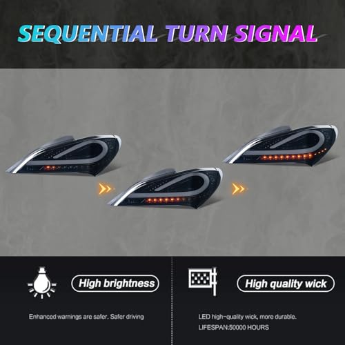 Tail Lights Assembly Compatible with 2010-2016 Hyundai Genesis Coupe w/Sequential Turn Signal Tail Lamp Replacement - Image 6