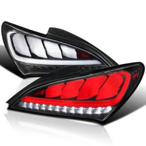Black LED Bar Sequential Tail Lights Compatible with 2010-2016 Hyundai Genesis 2Dr Coupe, Left + Right Pair Assembly