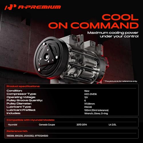 Air Conditioner AC Compressor with Clutch 6-Groove Pulley Compatible with Hyundai - 2013-2014 - Genesis Coupe L4 2.0L Turbo - Image 7