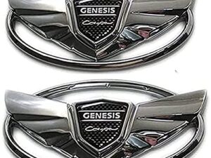 2 Pieces fit Genesis Logo Front+ Trunk Stickers Emblem Badges 2010-2017 Fit Genesis Art of Speed Coupe Wing Car Accessories (Gene-Sliver)