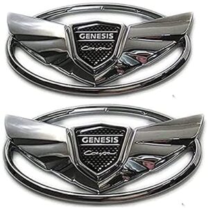 2 Pieces fit Genesis Logo Front+ Trunk Stickers Emblem Badges 2010-2017 Fit Genesis Art of Speed Coupe Wing Car Accessories (Gene-Sliver)