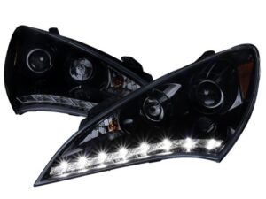 Alternative view of Spec-D Genesis Coupe Glossy Black Housing & Smoked Lens SMD LED Strip Headlights 2010 – 2012
