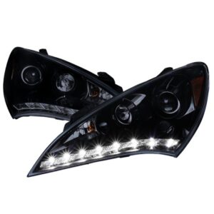 Alternative view of Spec-D Genesis Coupe Glossy Black Housing & Smoked Lens SMD LED Strip Headlights 2010 – 2012