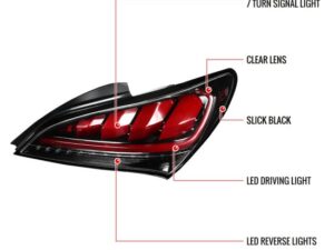 Spec-D Genesis Coupe Jet Black Housing Red Lens Sequential LED Tail Lights 2010 – 2016