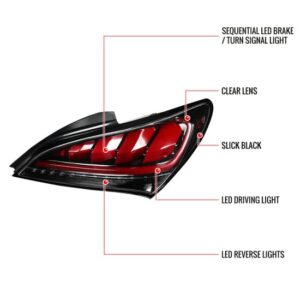 Spec-D Genesis Coupe Jet Black Housing Red Lens Sequential LED Tail Lights 2010 – 2016