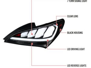 Spec-D Genesis Coupe Matte Black Housing White Lens Sequential LED Tail Lights 2010 – 2016