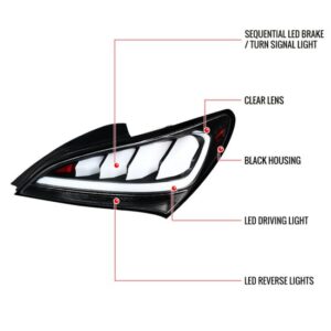 Spec-D Genesis Coupe Matte Black Housing White Lens Sequential LED Tail Lights 2010 – 2016